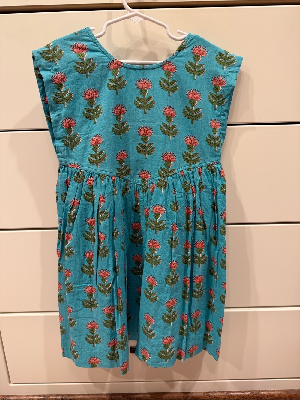Pink Chicken Floral Print Turquoise Dress